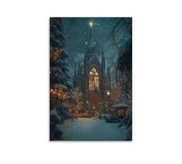 WJHJZQYY Décoration murale moderne à suspendre avec inscription « A Cathedral Covered in Snow Glow From Within As The First Hymns of Christmas Rise to Heaven » (50 x 75 cm)