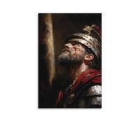 WJHJZQYY Décoration murale moderne à suspendre avec inscription « A Roman Centurion Gazing Up at Christ on the Cross His Helmet Lowered As Realization Dawns in Tear-filled Silence » (20 x 30 cm)