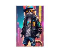 WJHJZQYY Décoration murale moderne en forme de chat avec ambiance urbaine - Décoration murale moderne à suspendre - 50 x 75 cm