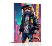 WJHJZQYY Décoration murale moderne en forme de chat avec ambiance urbaine - Décoration murale moderne à suspendre - 30 x 45 cm
