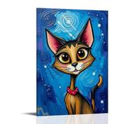 WJHJZQYY Décoration murale moderne en forme de chat sur le thème du ciel bleu vif et de la nuit étoilée pour décoration d'intérieur, décoration murale, affiche d'art moderne à suspendre, 50 x 75 cm