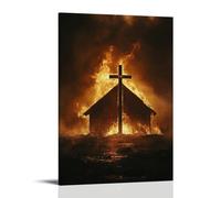 WJHJZQYY Flames Consume A Wooden Chapel, But The Cross Remains Standing, Glow in Ash Like A Beacon Poster mural décoratif moderne à suspendre 30 x 45 cm