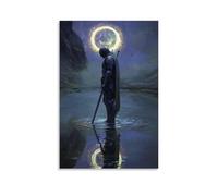 WJHJZQYY His Blade Is Drawn, Yet in The Water, The Knight's Reflection Carries Only A Scroll And A Halo of Light. Décoration murale moderne à suspendre 40 x 60 cm