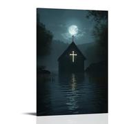 WJHJZQYY In A Flooded Valley, The Only Thing Above Water Is The Chapel's Cross, Glowing Beneath The Moon Poster mural décoratif moderne à suspendre 20 x 30 cm