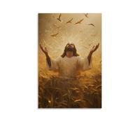 WJHJZQYY In A Golden Wheat Field, Jesus Stands With Open Arms, Light Vering from His Palms As Birds Rise Into The Sky Poster mural décoratif moderne à suspendre 20 x 30 cm