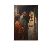 WJHJZQYY Jésus debout entre Martha et Mary, One Busy with Duty, The Other Silent in Awe, As Time Seems to Pause Around Them. Décoration murale moderne à suspendre 40 x 60 cm