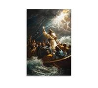 WJHJZQYY Jesus Rebuking The Storm with A Hand Leved, Thunder Halting Mid-Sky As Waves Fall still Around The Awestruck Disciples. Décoration murale moderne à suspendre 20 x 30 cm