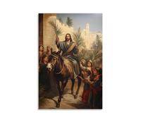 WJHJZQYY Jesus Rides Into Jerusalem on A Donkey, While Children Wave Palm Branches Like Banners of Hope. Décoration murale moderne à suspendre 20 x 30 cm