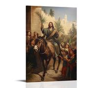 WJHJZQYY Jesus Rides Into Jerusalem on A Donkey, While Children Wave Palm Branches Like Banners of Hope. Décoration murale moderne à suspendre, 60 x 90 cm