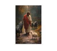 WJHJZQYY Jesus Stops at The Crossroads And Chooses The Narrow Path, The Lamb at His Feet, Wolves Watching from Both Sides. Poster mural décoratif moderne à suspendre 40 x 60 cm