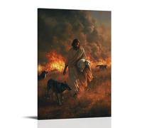 WJHJZQYY Jésus Walks through Fields of Ash, Carrying The Lamb While Wolves Retreat Before His Burning Gaze. Poster mural décoratif moderne à suspendre 30 x 45 cm