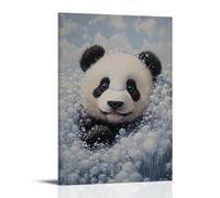 WJHJZQYY Peinture à l'huile animale d'un panda regardant hors d'une baignoire montagne de bulles, yeux larges et scintillants. Décoration murale moderne à suspendre, 60 x 90 cm