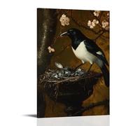 WJHJZQYY Peinture néerlandaise de l'âge d'or d'une pie volant une cuillère en argent, son nid avec des bibelots volés - Décoration murale moderne à suspendre - 30 x 45 cm