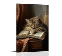 WJHJZQYY Portrait de l'âge d'or néerlandais d'un chat âgé endormi sur une Bible, ses moustaches secouant dans un rayon de soleil - Décoration murale moderne à suspendre - 30 x 45 cm