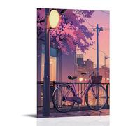 WJHJZQYY Poster de paysage représentant un vélo et une scène urbaine en arrière-plan - Décoration murale moderne à suspendre - 50 x 75 cm