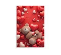 WJHJZQYY Poster de Saint-Valentin avec un ours en peluche niché parmi des rouges et blancs - Décoration murale moderne à suspendre - 30 x 45 cm