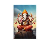 WJHJZQYY Poster God of Wisdom avec position de lotus assis dans le yoga sur le rocher pendant le coucher du soleil - Décoration murale moderne à suspendre - 30 x 45 cm