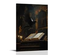 WJHJZQYY Poster mural décoratif moderne à suspendre « A Raven Drops A Feather Onto An Altar As The Bible Flutters Open on Its Own » - 40 x 60 cm