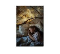 WJHJZQYY Poster mural décoratif moderne à suspendre An Angel Brushes A Sleeping Girl Hair While Stars Verin through A Cracked Ceiling Above Her Bed 40 x 60 cm