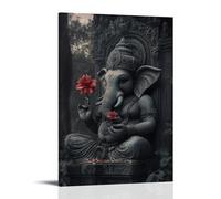 WJHJZQYY Poster mural décoratif moderne à suspendre avec compassion et mémoire éternelle - Inscription « As Twilight Deepens » - Ganesh place une fleur sur une tombe oubliée - 40 x 60 cm