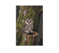 WJHJZQYY Poster mural décoratif moderne à suspendre avec hibou sur une souche d'arbre, yeux grands ouverts, 20 x 30 cm