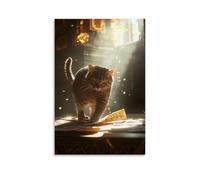 WJHJZQYY Poster mural décoratif moderne à suspendre avec inscription « A Cat Walks Across An Altar Scattering Prayer Scrolls in The Glow of Morning Light » (50 x 75 cm)