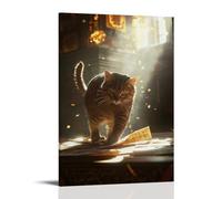 WJHJZQYY Poster mural décoratif moderne à suspendre avec inscription « A Cat Walks Across An Altar Scattering Prayer Scrolls in The Glow of Morning Light » (50 x 75 cm)