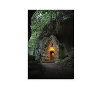 WJHJZQYY Poster mural décoratif moderne à suspendre avec inscription « A Chapel Sculpted Into A Cave Glow from Within, Its Light Sping Out Like A Secret Into The Forest » (20 x 30 cm)