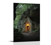 WJHJZQYY Poster mural décoratif moderne à suspendre avec inscription « A Chapel Sculpted Into A Cave Glow from Within, Its Light Sping Out Like A Secret Into The Forest » (30 x 45 cm)