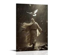 WJHJZQYY Poster mural décoratif moderne à suspendre avec inscription « A Dove Flies through Stormlight As Jesus Walks Toward The Cross His Robe Catching The Wind Like Wings » (50 x 75 cm)