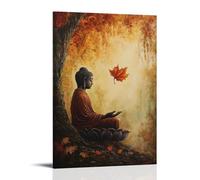 WJHJZQYY Poster mural décoratif moderne à suspendre avec inscription « A Falling Leaf Lands in Buddha's Lap, And The Moment Is Held Forever in A Painting of Time » (60 x 90 cm)
