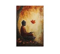 WJHJZQYY Poster mural décoratif moderne à suspendre avec inscription « A Falling Leaf Lands in Buddha's Lap, And The Moment Is Held Forever in A Painting of Time » (40 x 60 cm)