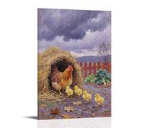WJHJZQYY Poster mural décoratif moderne à suspendre avec inscription « A Hen Before The Heavy Rain Leading Chicks Into The Chicken Coop » (60 x 90 cm)
