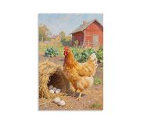 WJHJZQYY Poster mural décoratif moderne à suspendre avec inscription « A Hen Beside The Chicken Coop, Making Clucking Calls » (30 x 45 cm)