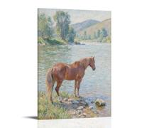 WJHJZQYY Poster mural décoratif moderne à suspendre avec inscription « A Horse by The River, Lowering Its Head to Drink Clear River Water » (50 x 75 cm)