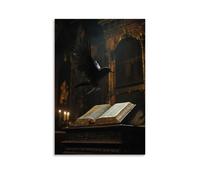 WJHJZQYY Poster mural décoratif moderne à suspendre avec inscription « A Raven Drops A Feather Onto An Altar As The Bible Flutters Open on Its Own » (50 x 75 cm)