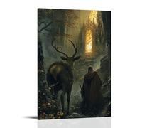 WJHJZQYY Poster mural décoratif moderne à suspendre avec inscription « A Stag Leads A Knight through A Maze of Thorns to An Altar Bathed in Golden Fire » (50 x 75 cm)