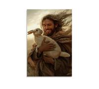 WJHJZQYY Poster mural décoratif moderne à suspendre avec inscription « As A Storm Looms, Jesus lifts A Trembling Hare Into His Cape And Smiles Softly Into The Rising Wind » 60 x 90 cm