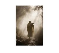 WJHJZQYY Poster mural décoratif moderne à suspendre avec inscription « As Fog Rolls In, Jesus Gentle Places The Lamb upon His Shoulders And Walks Toward The Light Breaking Through » (20 x 30 cm)