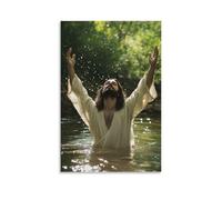 WJHJZQYY Poster mural décoratif moderne à suspendre avec inscription « As Jesus Raises His Arms to The Sky The River Mirrors Him As If The Water Remembers Eden. » 30 x 45 cm