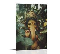WJHJZQYY Poster mural décoratif moderne à suspendre avec inscription « As Morning Light Filters through The Canopy », Ganesh Smiles Through Vines at A Curious Child. 40 x 60 cm