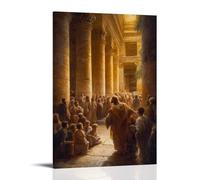 WJHJZQYY Poster mural décoratif moderne à suspendre avec inscription « Christ Gentle Rebuking Pharisiens As Children Gather Around Him, The Temple Awash in Golden Light And Humility » (50 x 75 cm)