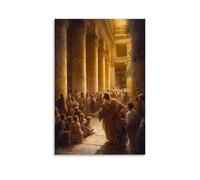 WJHJZQYY Poster mural décoratif moderne à suspendre avec inscription « Christ Gentle Rebuking Pharisiens As Children Gather Around Him, The Temple Awash in Golden Light And Humility » (20 x 30 cm)
