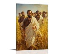 WJHJZQYY Poster mural décoratif moderne à suspendre avec inscription « Christ Walking through Wheat Fields with His Disciples, Golden Stalks Brushing Against Robes in The Late Afternoon Sun» (40 x 60