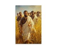 WJHJZQYY Poster mural décoratif moderne à suspendre avec inscription « Christ Walking through Wheat Fields with His Disciples, Golden Stalks Brushing Against Robes in The Late Afternoon Sun» (30 x 45