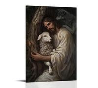 WJHJZQYY Poster mural décoratif moderne à suspendre avec inscription « Jesus Leans Against A Tree, Eyes Closed, Holding A Lamb Close While Wolves Prowl Just beyond the Roots » (20 x 30 cm)