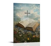 WJHJZQYY Poster mural décoratif moderne à suspendre avec pages bibliques « Lift from a Field of Wildflowers And Spiral Around A Silver Cross That Pierces The Clouds » (30 x 45 cm)