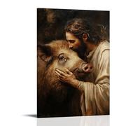 WJHJZQYY Poster mural décoratif moderne à suspendre Jesus Kisses The Head of A Wild Boar That Had Once Charged Him. 20 x 30 cm