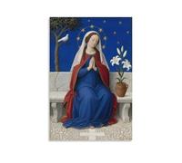WJHJZQYY Poster mural décoratif moderne à suspendre Marie sur un banc en pierre, lys à côté d'elle, 50 x 75 cm