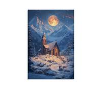 WJHJZQYY Poster mural décoratif moderne à suspendre Mary et les loups chantent au bord de la chapelle des montagnes enneigées, 50 x 75 cm